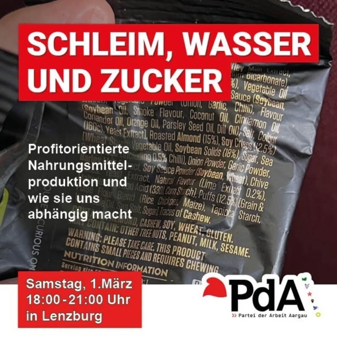 In unserer deutschsprachigen Bildungsgruppe darf jeder reihum ein Thema bestimmen. Diesmal vertiefen wir uns in einen Aspekt der heutigen Nahrungsmittelproduktion.
Jeder soll eine Packung aus seinem Haushalt mitbringen. 
Auch neue Gesichter sind willkommen, einfach PN für genauere Info.
