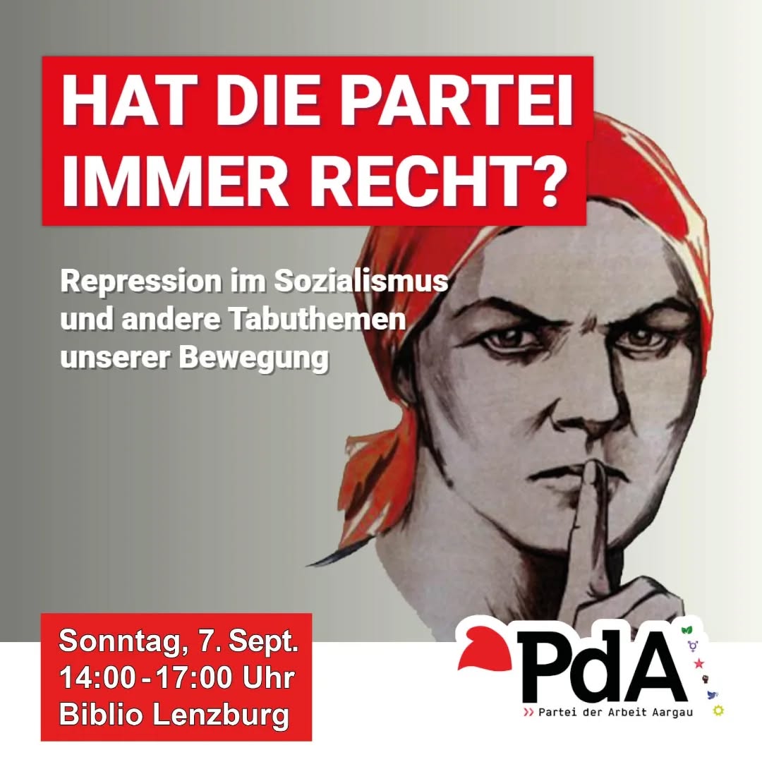 Lust zum Mitlesen und -diskutieren? Dann komm vorbei! Reihum wählt jeder frei ein Thema, und diesmal wurden kommunistische Tabuthemen gewählt. Unsere Neugier kennt schliesslich keine Grenzen.
(Das gezeichnete Gesicht entstammt einem sowjetischen Kriegsplakat mit den Titel "Sei still!" von 1941. Damals wurde die Bevölkerung aufgefordert, sich bewusst zu werden dass der Feind (Nazi-Kollaborateure); 'mithört'. Die Künstlerin ist Nina Vatolina, die sich einen Namen mit Bildern von starken Frauen gemacht hatte.)